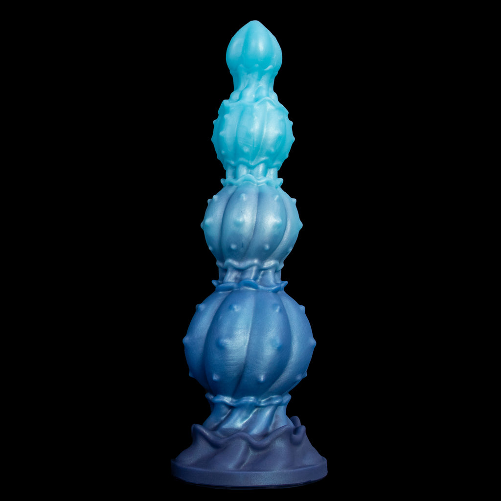 Pearl of the Myco-Web fantasy dildo – full side view of the stacked lobes, ruffled skirt and base